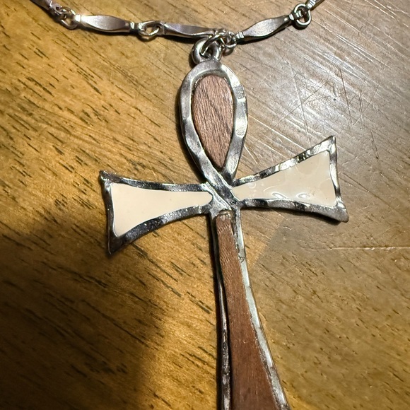 Silver and Brown Ankh Pendant Necklace - Picture 4 of 6